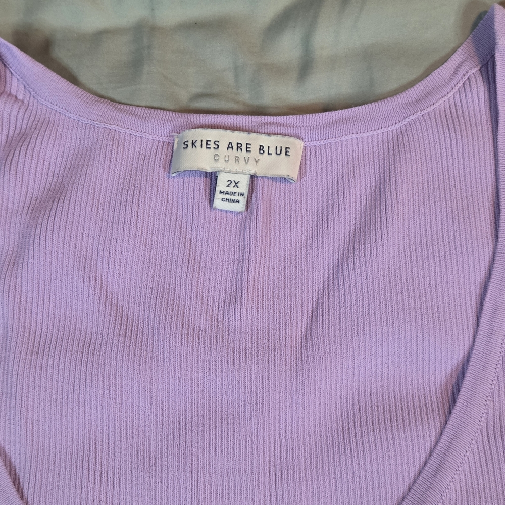 Skies Are Blue Curvy Ribbed Knit Tank Round Neck Lavender Plus Size 3X - Picture 3 of 7